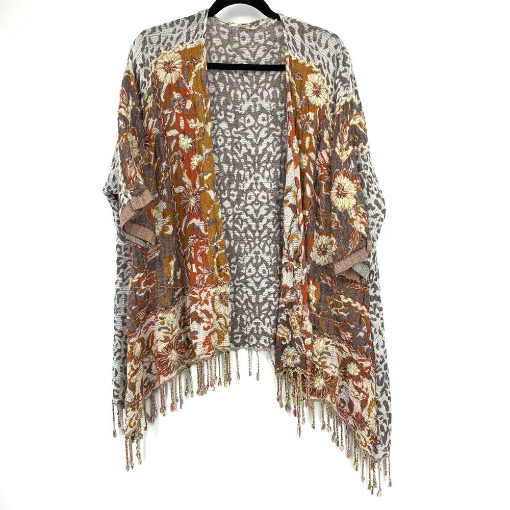 Soft Surroundings Pasha Pumpkin Wool Leopard Print Cardigan Womens Sz S/M